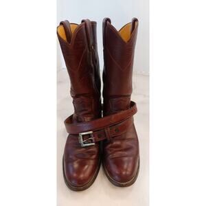 Justin Ropers Womens Sz 5‎ B Round Toe Wine Leather Western Cowboy Boots w/ Belt
